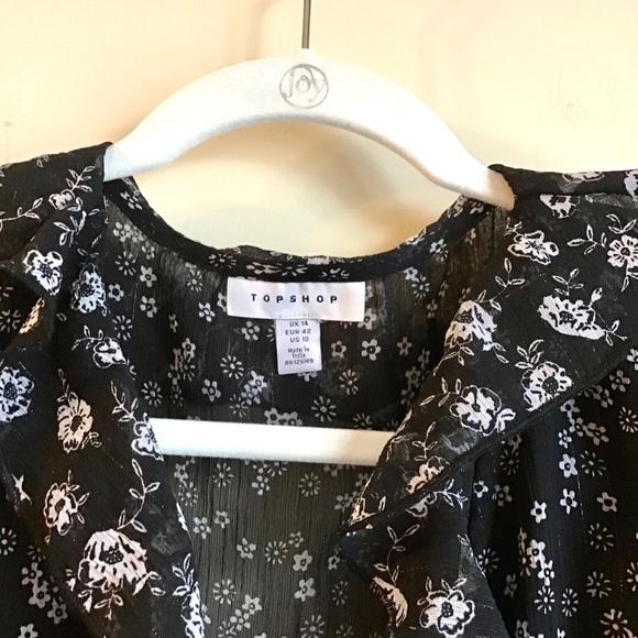 Topshop tiered floral print surplice black dress - Picture 7 of 11
